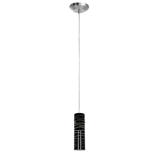 Picture of 40w Delta G9 G9 Halogen Dry Location Brushed Steel Black Lined Line Voltage Pendant with Anari Silk (l) Glass