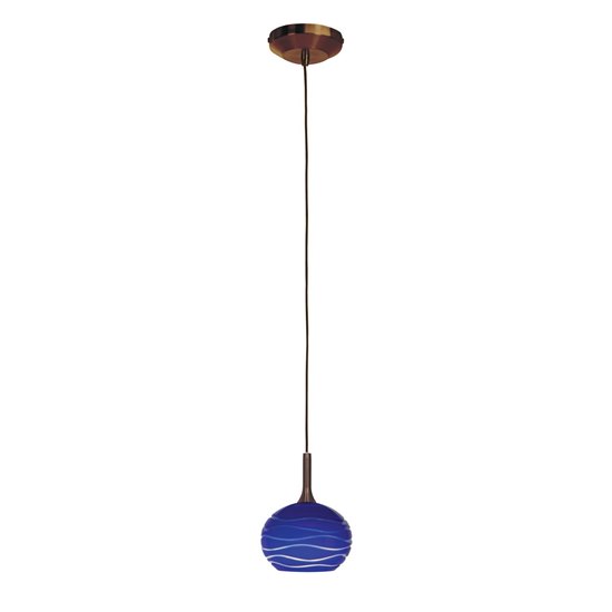 Foto para 40w Delta G9 G9 Halogen Dry Location Bronze Blue Lined Line Voltage Pendant with SphereEtched Glass