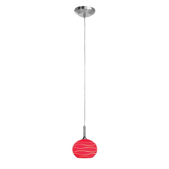 Picture of 40w Delta G9 G9 Halogen Dry Location Brushed Steel Red Lined Line Voltage Pendant with SphereEtched Glass