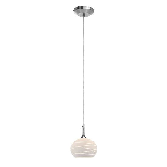 Foto para 40w Delta G9 G9 Halogen Dry Location Brushed Steel White Lined Line Voltage Pendant with SphereEtched Glass