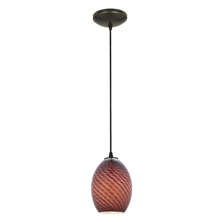 Foto para 100w Brandy FireBird Glass Pendant E-26 A-19 Incandescent Dry Location Oil Rubbed Bronze Plum Firebird Glass 9"Ø6" (CAN 1.25"Ø5.25")