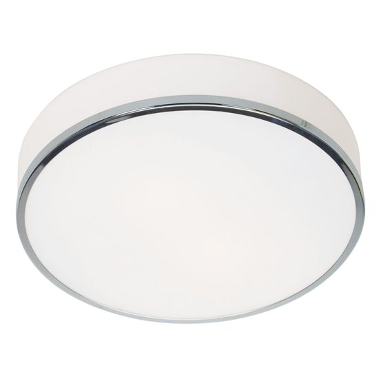 Picture of 36w (2 x 18) Aero GU-24 Spiral Fluorescent Damp Location Chrome Opal Flush-Mount 4.75"Ø15.7" (CAN Ø11")