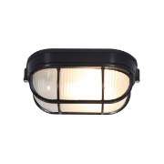 Foto para 60w Nauticus E-26 A-19 Incandescent Black Frosted Wet Location Bulkhead 8.25"x4.25" (CAN 8"x4.4"x1")