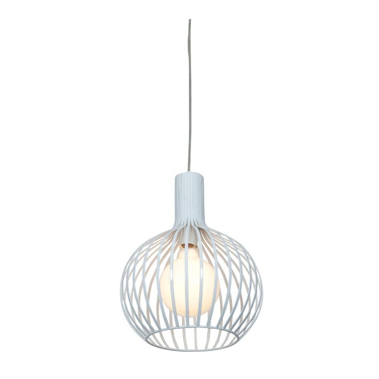 Foto para 75w Chuki E-26 A-19 Incandescent Damp Location White Metal ribbed Pendant (CAN 1.25"Ø5.25")