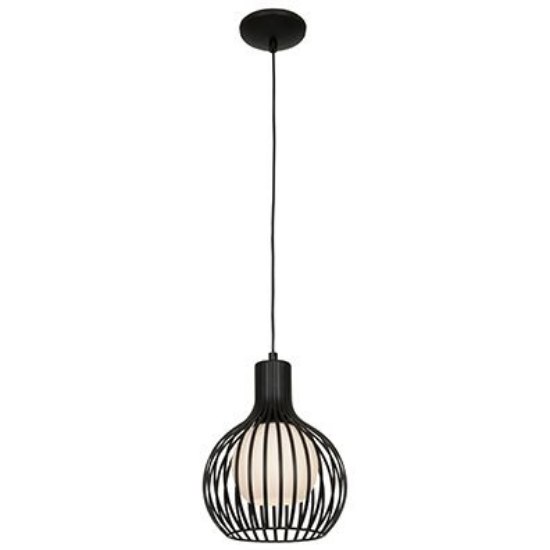 Foto para 60w Chuki E-26 A-19 Incandescent Damp Location Black Metal ribbed Pendant (CAN 1.25"Ø5.25")