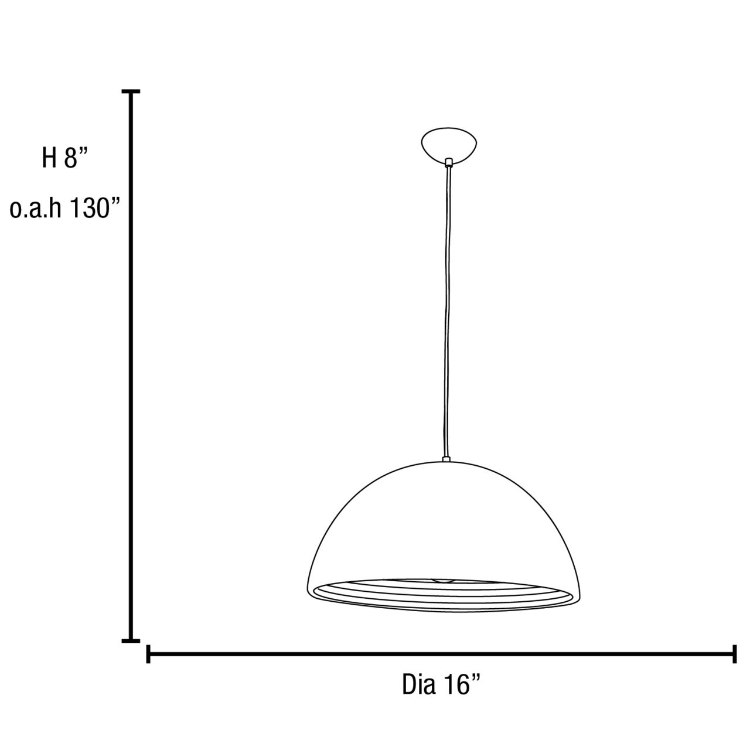 Foto para 100w Astro E-26 G-40 Incandescent Damp Location GWH/SILV Dome Pendant 8"Ø16" (CAN 2.5"Ø4.75")