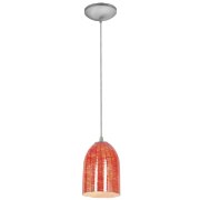 Picture of 100w Bordeaux Glass Pendant E-26 A-19 Incandescent Dry Location Brushed Steel Wicker Red Glass 7.5"Ø5.25" (CAN 1.25"Ø5.25")