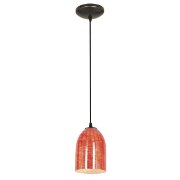Picture of 100w Bordeaux Glass Pendant E-26 A-19 Incandescent Dry Location Oil Rubbed Bronze Wicker Red Glass 7.5"Ø5.25" (CAN 1.25"Ø5.25")