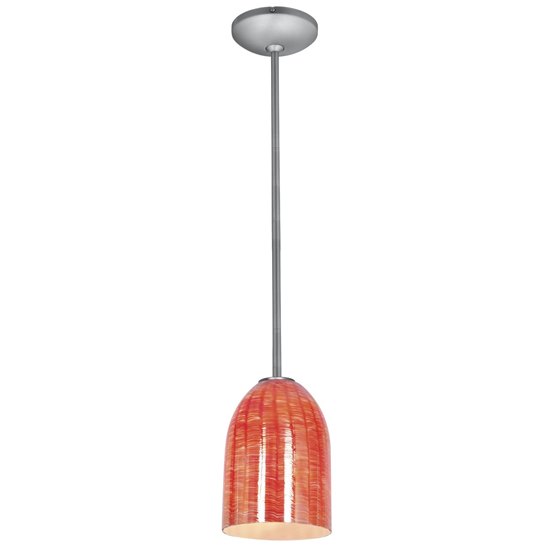 Foto para 100w Bordeaux Glass Pendant E-26 A-19 Incandescent Dry Location Brushed Steel Wicker Red Glass 7.5"Ø5.25" (CAN 1.25"Ø5.25")