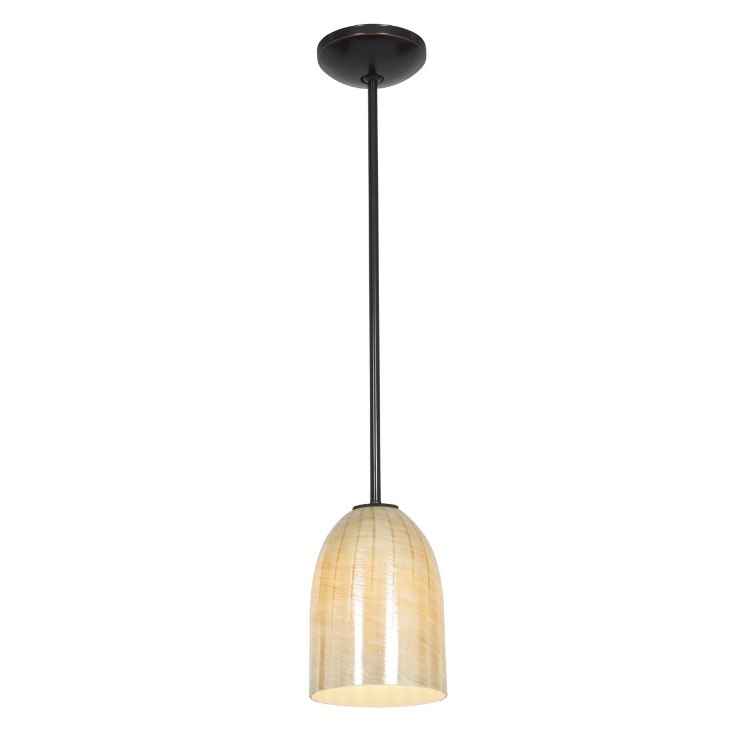 Foto para 100w Bordeaux Glass Pendant E-26 A-19 Incandescent Dry Location Oil Rubbed Bronze Wicker Amber Glass 7.5"Ø5.25" (CAN 1.25"Ø5.25")