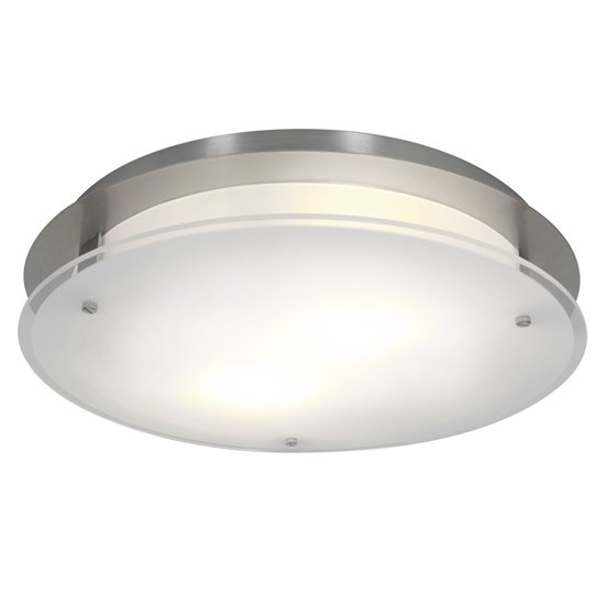 Foto para 300w (2 x 150) VisionRound R7s J-78 Halogen Damp Location Brushed Steel Frosted Flush-Mount (CAN 1.25"Ø14.25")