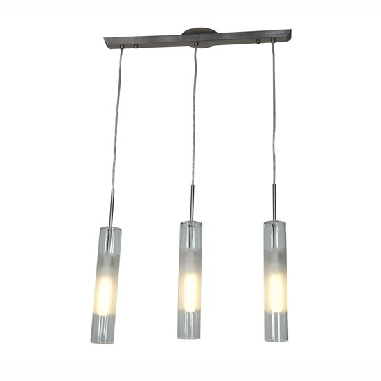Picture of 54w (3 x 18) Dezi GU-24 Quad Fluorescent Dry Location Brushed Steel Clear Opal 3-Light bar Pendant (CAN 1"Ø4.75")