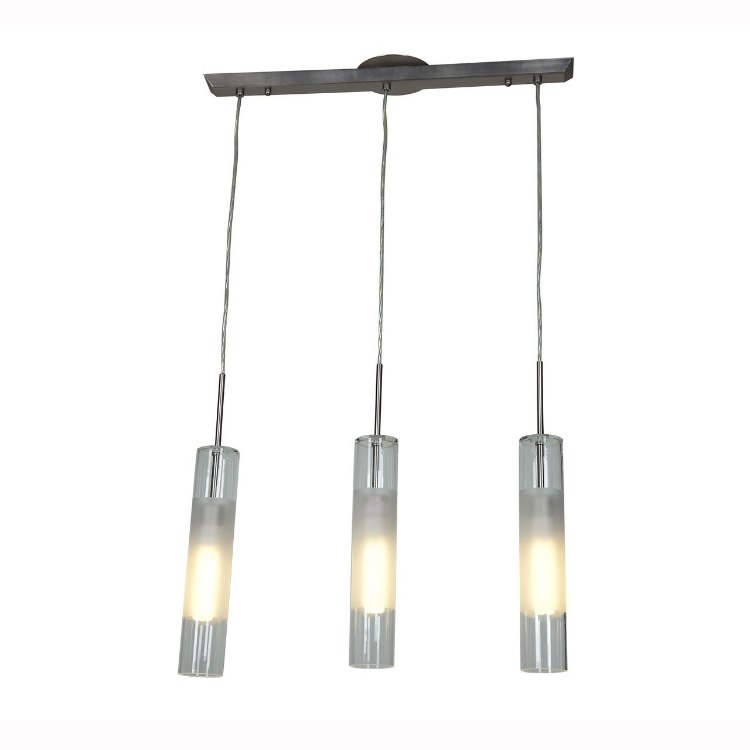 Foto para 54w (3 x 18) Dezi GU-24 Quad Fluorescent Dry Location Brushed Steel Clear Opal 3-Light bar Pendant (CAN 1"Ø4.75")