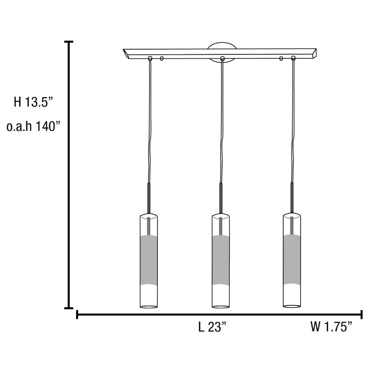 Foto para 54w (3 x 18) Dezi GU-24 Quad Fluorescent Dry Location Brushed Steel Clear Opal 3-Light bar Pendant (CAN 1"Ø4.75")