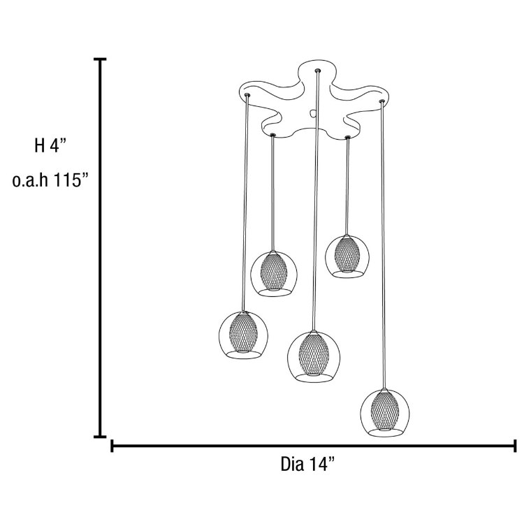 Foto para 100w (5 x 20) Aeria G4 Bi-Pin Halogen Damp Location Chrome Metal foil encapsulated in clear glass pendant with pentagon canopy (CAN 4.5"Ø14")