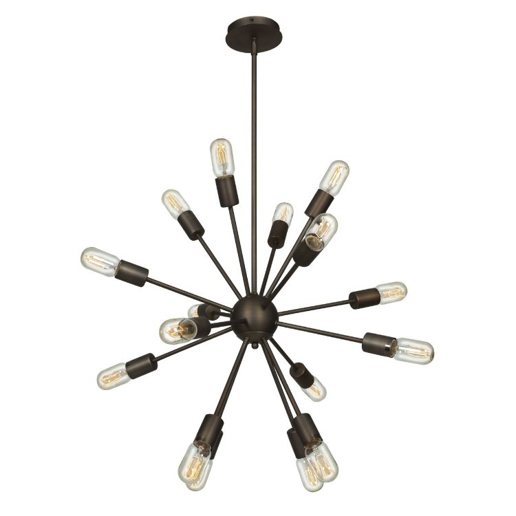 Foto para 640w (16 x 40) Flux E-26 T-14 Incandescent Dry Location Bronze Vintage Lamped Chandelier 24"Ø24" (CAN Ø4.75")