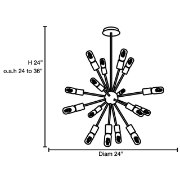 Picture of 640w (16 x 40) Flux E-26 T-14 Incandescent Dry Location Chrome Vintage Lamped Chandelier 24"Ø24" (CAN Ø4.75")