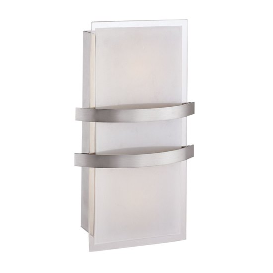 Picture of 36w (2 x 18) Metro GU-24 Spiral Fluorescent Damp Location Brushed Steel Opal Wall Fixture (CAN 12.4"x4.75"x2.25")