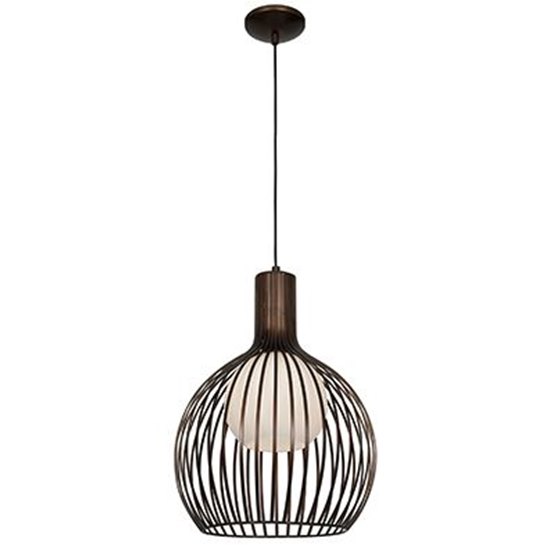 Foto para 100w Chuki E-26 A-19 Incandescent Damp Location Bronze Opal Metal ribbed Pendant (CAN 1.25"Ø5.25")