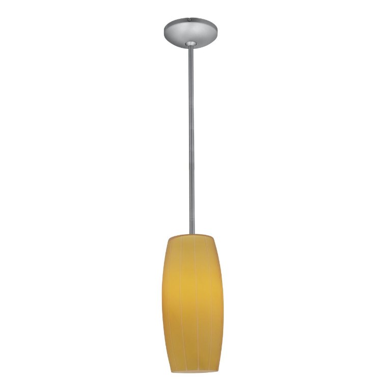 Foto para 100w Cognac Glass Pendant E-26 A-19 Incandescent Dry Location Brushed Steel Amber Glass 10.25"Ø4.75" (CAN 1.25"Ø5.25")