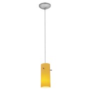 Foto para 100w Cylinder Glass Pendant E-26 A-19 Incandescent Dry Location Brushed Steel Amber Glass 10"Ø4" (CAN 1.25"Ø5.25")