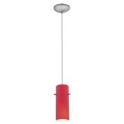 Picture of 100w Cylinder Glass Pendant E-26 A-19 Incandescent Dry Location Brushed Steel Red Glass 10"Ø4" (CAN 1.25"Ø5.25")