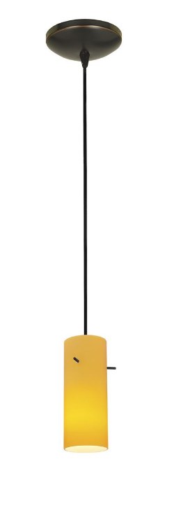 Foto para 100w Cylinder Glass Pendant E-26 A-19 Incandescent Dry Location Oil Rubbed Bronze Amber Glass 10"Ø4" (CAN 1.25"Ø5.25")