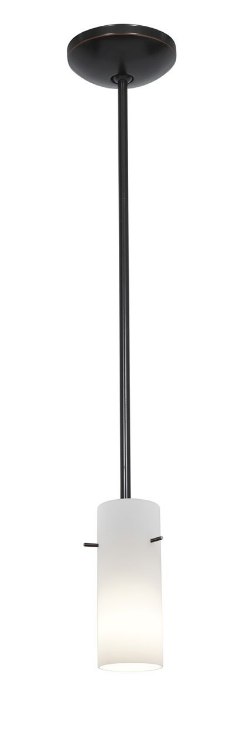 Foto para 100w Cylinder Glass Pendant E-26 A-19 Incandescent Dry Location Oil Rubbed Bronze Opal Glass 10"Ø4" (CAN 1.25"Ø5.25")