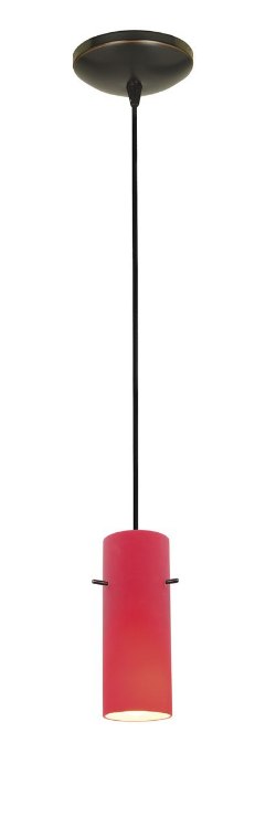 Foto para 100w Cylinder Glass Pendant E-26 A-19 Incandescent Dry Location Oil Rubbed Bronze Red Glass 10"Ø4" (CAN 1.25"Ø5.25")