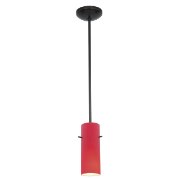 Picture of 100w Cylinder Glass Pendant E-26 A-19 Incandescent Dry Location Oil Rubbed Bronze Red Glass 10"Ø4" (CAN 1.25"Ø5.25")