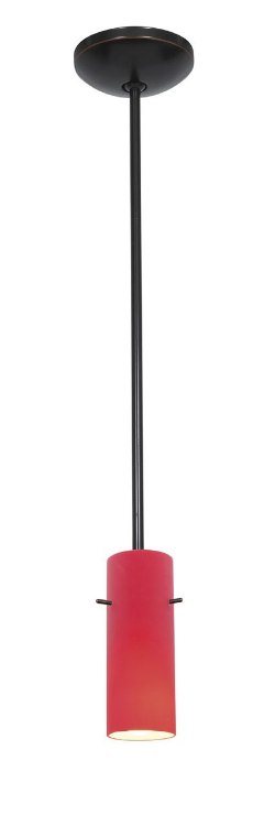 Foto para 100w Cylinder Glass Pendant E-26 A-19 Incandescent Dry Location Oil Rubbed Bronze Red Glass 10"Ø4" (CAN 1.25"Ø5.25")