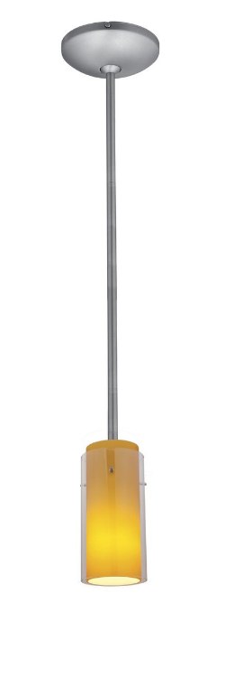 Foto para 100w Glass`n Glass  Cylinder Pendant E-26 A-19 Incandescent Dry Location Brushed Steel Clear Amber Glass 10"Ø4.5" (CAN 1.25"Ø5.25")