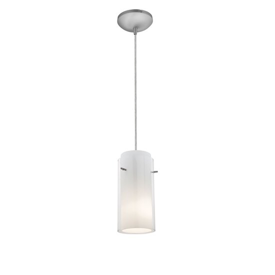 Foto para 100w Glass`n Glass  Cylinder Pendant E-26 A-19 Incandescent Dry Location Brushed Steel Clear Opal Glass 10"Ø4.5" (CAN 1.25"Ø5.25")