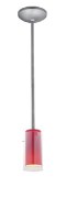 Picture of 100w Glass`n Glass  Cylinder Pendant E-26 A-19 Incandescent Dry Location Brushed Steel Clear Red Glass 10"Ø4.5" (CAN 1.25"Ø5.25")