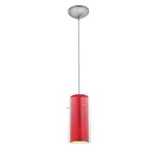 Foto para 100w Glass`n Glass  Cylinder Pendant E-26 A-19 Incandescent Dry Location Brushed Steel Clear Red Glass 10"Ø4.5" (CAN 1.25"Ø5.25")