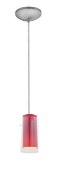 Picture of 100w Glass`n Glass  Cylinder Pendant E-26 A-19 Incandescent Dry Location Brushed Steel Clear Red Glass 10"Ø4.5" (CAN 1.25"Ø5.25")