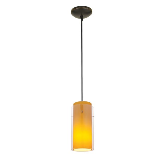 Foto para 100w Glass`n Glass  Cylinder Pendant E-26 A-19 Incandescent Dry Location Oil Rubbed Bronze Clear Amber Glass 10"Ø4.5" (CAN 1.25"Ø5.25")