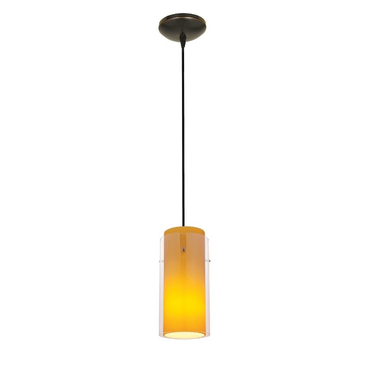 Foto para 100w Glass`n Glass  Cylinder Pendant E-26 A-19 Incandescent Dry Location Oil Rubbed Bronze Clear Amber Glass 10"Ø4.5" (CAN 1.25"Ø5.25")
