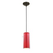 Foto para 100w Glass`n Glass  Cylinder Pendant E-26 A-19 Incandescent Dry Location Oil Rubbed Bronze Clear Red Glass 10"Ø4.5" (CAN 1.25"Ø5.25")
