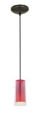 Picture of 100w Glass`n Glass  Cylinder Pendant E-26 A-19 Incandescent Dry Location Oil Rubbed Bronze Clear Red Glass 10"Ø4.5" (CAN 1.25"Ø5.25")
