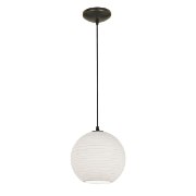 Picture of 100w L Japanese Lantern Glass Pendant E-26 A-19 Incandescent Dry Location Oil Rubbed Bronze White Lined Glass 12"Ø10" (CAN 1.25"Ø5.25")