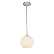 Picture of 100w M Japanese Lantern Glass Pendant E-26 A-19 Incandescent Dry Location Brushed Steel White Lined Glass 10"Ø10" (CAN 1.25"Ø5.25")