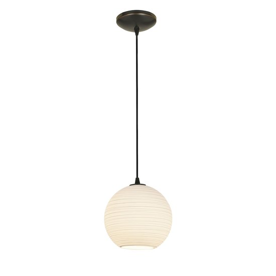 Foto para 100w M Japanese Lantern Glass Pendant E-26 A-19 Incandescent Dry Location Oil Rubbed Bronze White Lined Glass 10"Ø10" (CAN 1.25"Ø5.25")