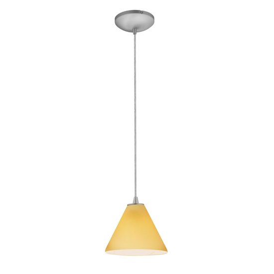 Foto para 100w Martini Glass Pendant E-26 A-19 Incandescent Dry Location Brushed Steel Amber Glass 6"Ø7" (CAN 1.25"Ø5.25")