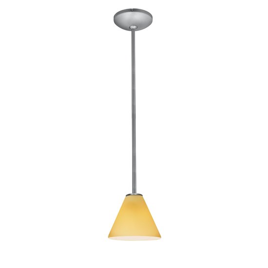 Foto para 100w Martini Glass Pendant E-26 A-19 Incandescent Dry Location Brushed Steel Amber Glass 6"Ø7" (CAN 1.25"Ø5.25")