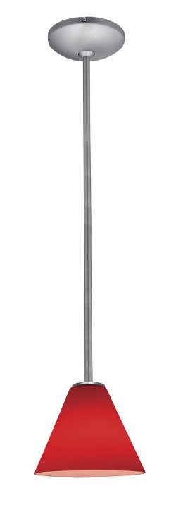 Foto para 100w Martini Glass Pendant E-26 A-19 Incandescent Dry Location Brushed Steel Red Glass 6"Ø7" (CAN 1.25"Ø5.25")