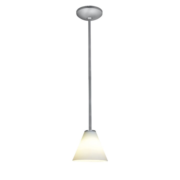 Foto para 100w Martini Glass Pendant E-26 A-19 Incandescent Dry Location Brushed Steel White Glass 6"Ø7" (CAN 1.25"Ø5.25")