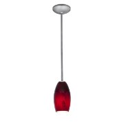 Foto para 100w Merlot Glass Pendant E-26 A-19 Incandescent Dry Location Brushed Steel Red Sky Glass 8"Ø3.5" (CAN 1.25"Ø5.25")