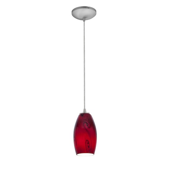 Picture of 100w Merlot Glass Pendant E-26 A-19 Incandescent Dry Location Brushed Steel Red Sky Glass 8"Ø3.5" (CAN 1.25"Ø5.25")