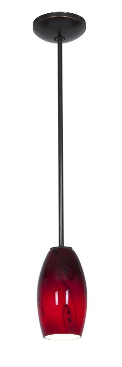 Foto para 100w Merlot Glass Pendant E-26 A-19 Incandescent Dry Location Oil Rubbed Bronze Red Sky Glass 8"Ø3.5" (CAN 1.25"Ø5.25")